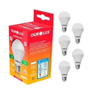 Imagem de Lâmpadas de LED Kit C/ 5 Bulbo 15W Ourolux 6500K Branco Frio, Branco-f