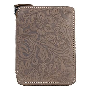 Imagem de Carteira feminina de couro legítimo natural com zíper de metal selvagem com estampa de flores