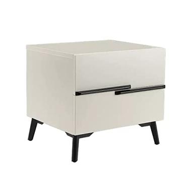 Imagem de Mesa de cabeceira de cabeceira moderna e elegante de madeira com 2 gavetas de armazenamento para quarto, sala de estar, escritório, mesa lateral e moldura de cabeceira (branca)