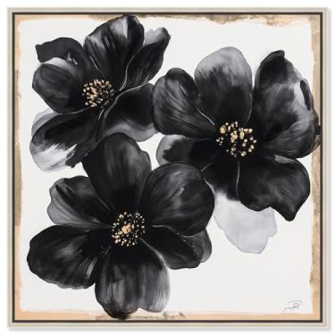 Imagem de Art Remedy Tela The Enigma of Black and Gold III Arte floral elegante, moldura prateada, 61 cm x 61 cm