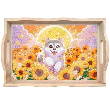 Imagem de DIY Diamond Art Tray with Handle 5D Diamond Art Painting Plate Creative Design Handmade Wooden Tray 13.8x9.6 Inches (J12)