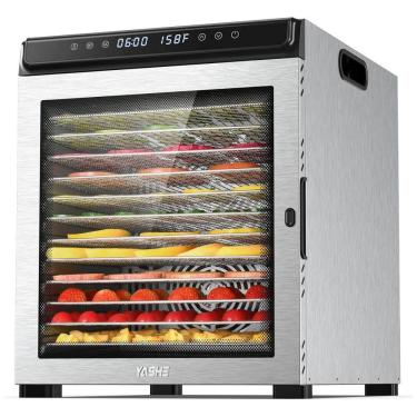 Imagem de Desidratador de Alimentos YASHE 12 Bandejas - 1300W, Controle Digital, Aço Inoxidável