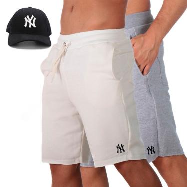 Imagem de Kit 2 Short Praia Bermuda Masculina Moletom Treino Cordao Ajustavel Bolsos Com Bone Aba Pre Curvada