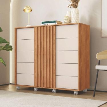 Imagem de Cômoda Pegasus 5 Gavetas 2 Portas Freijo Off White Caemmun Freijo Com Off White