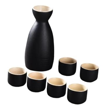 Imagem de IEUDNS Conjunto de saquê japonês bebida ornamento drinkware decoração tradicional cerâmica pote copos conjunto para armário casa, Preto