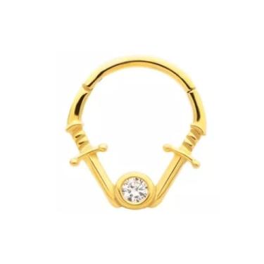 Imagem de Pierced Owl 16GA 316L Aço Inoxidável Adaga Dupla com Cristal CZ Centro Articulado Segmento Clicker Ring, Metal, Zircônia cúbica