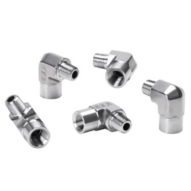 Imagem de DERPIPE Cotovelo de rua de 90 graus - 1/20.3 cm NPT macho para 1/20.3 cm NPT fêmea aço inoxidável 304 adaptador de cotovelo forjado Barstock Street encaixe de tubulação (pacote com 5)