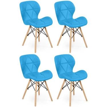 Imagem de Kit 04 Cadeiras Charles Eames Eiffel Slim Wood Estofada - Azul - Magaz
