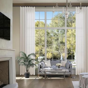 Imagem de Cortinas plissadas extra longas de linho marfim creme natural 300 cm de comprimento para sala de estar, teto, quarto, filtragem de luz, semitransparentes, pregas, anéis, abas traseiras, cortinas de