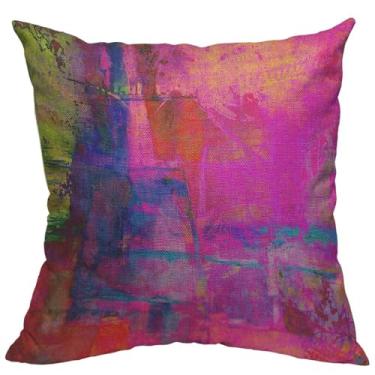 Imagem de TKS MITLAN Capa de almofada abstrata arte 45,7 x 45,7 cm brilhante fúcsia magenta rosa vermelho amarelo verde e azul almofadas decorativas decoração de casa capa de almofada para casa