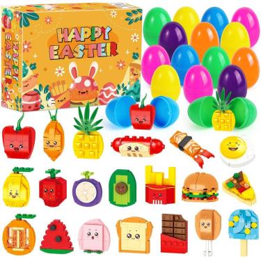 Imagem de Blocos de construção: enchimentos de ovos de páscoa, 20 peças de frutas de fast food