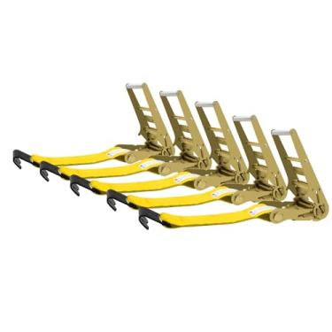 Imagem de SALUINOKI Pacote com 5 ganchos planos de catraca de 10 cm amarelo resistente x 30 cm (sem alça), compatível com correias de guincho de 10 cm para reboque de mesa