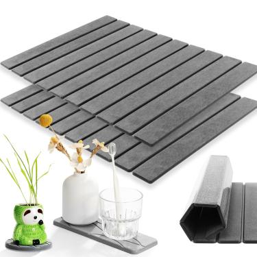 Imagem de 2 peças de tapete de banho de pedra multiuso, grande diatomácea terra planta pires bandeja coletora de água, tapete de secagem de pedra de 58 x 38 cm para balcão de cozinha, tapete de banho de secagem