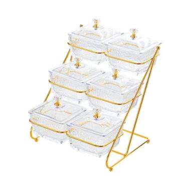 Imagem de YWJLQH SERVIÇÃO TACK com tampa, bandeja de servir dividida, 3 camadas, lanches removíveis nórdicos prato de tigelas para nozes chips home banquet party party, Padrão de Gelo Claro