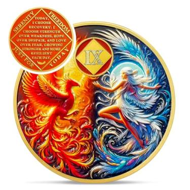 Imagem de Medalhões de Fada Fênix 9 Anos - Moeda de Sobriedade Sol e Lua - Token de Vício de Recuperação de Nove Anos - Comemore Chip Limpo e Sóbrio - 0-10 Presentes Prime Narcóticos Anônimos para Homens e