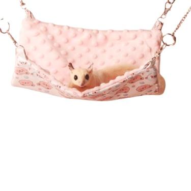 Imagem de Redes de rato para gaiola, rede de pendurar, cama de pelúcia macia, hamster, porquinho-da-índia, chinchila, furão, para animais pequenos, brincando e dormindo, adequada para todas as estações (rosa,