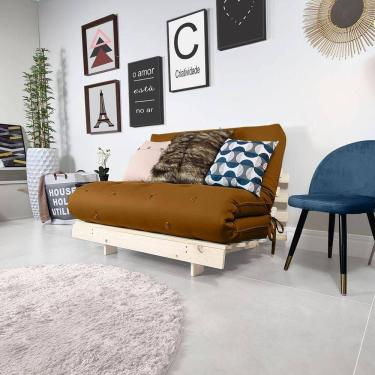 Imagem de Futon Casal Tokio Sofa Cama Caramelo Com Madeira Maciça