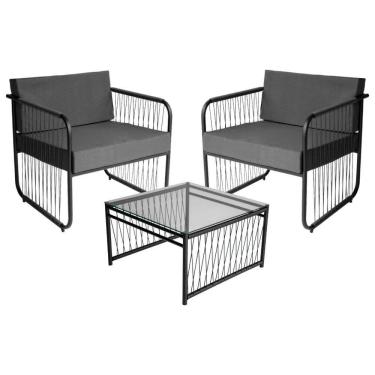 Imagem de Conjunto 2 Poltronas E Mesa Centro Fibra Sintética Córdova Preto-cinza