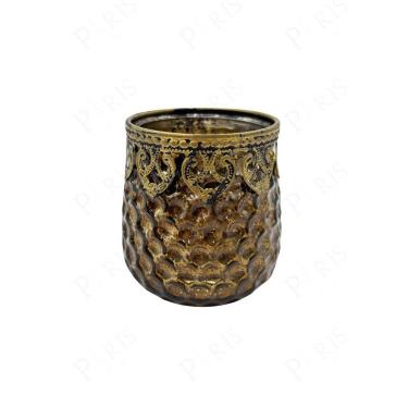 Imagem de Castical Porta Velas De Vidro Detalhado Metal Dourado Decorativo 9,5 cm