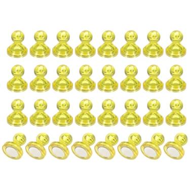 Imagem de PATIKIL 32 peças de pinos de ímãs, 1 x 0,9 ímãs fortes de geladeira quadro branco magnético tachinhas decorativas para geladeira Locker calendário escritório, amarelo