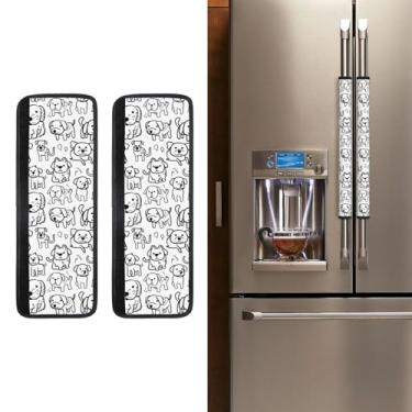 Imagem de Capas de maçaneta de geladeira brancas e pretas desenhadas à mão com desenho de cães capa de maçaneta de geladeira lavável lava-louças micro-ondas geladeira forno decoração de porta capa mantém seus