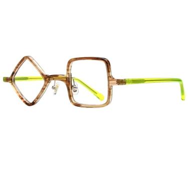 Imagem de Armação de óculos de acetato masculino retrô redondo romboide óculos de grau feminino vintage óculos (9387 marrom fosco)