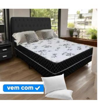 Imagem de Cama Box Casal Conjugada Ortopédica Preta 7cm + Dois travesseiros - RO