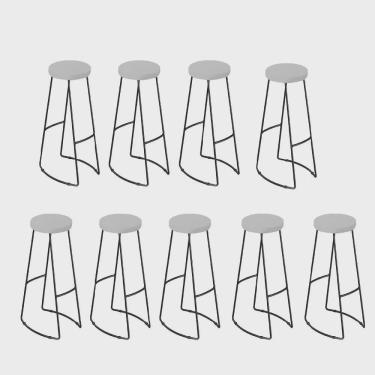 Imagem de Kit 09 Banqueta Alta Lena Industrial Bar Balcão Bistrô Ferro e Madeira Maçiça Capa Corino Branco - Ahz Móveis