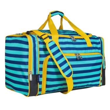 Imagem de Wildkin Bolsa esportiva infantil de fim de semana – Tamanho de bagagem de mão para escola, viagens e festas do pijama, Listras azuis, One Size, Bolsa esportiva infantil macia