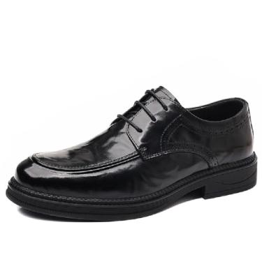 Imagem de Sapato social masculino casual de couro legítimo, sola macia, estilo britânico, gradiente, vintage, Oxford, Preto, 38