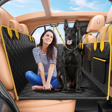 Imagem de IJVAE Capa de assento de carro de fundo rígido para cães. Capa de assento de cachorro preta impermeável para extensor de banco traseiro para cães, à prova de arranhões e antiderrapante, rede para cães