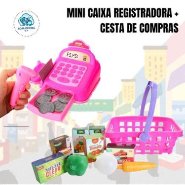 Imagem de Kit Compras Brinquedo Menina Cesta + Mini Caixa Registradora - Bs Toys
