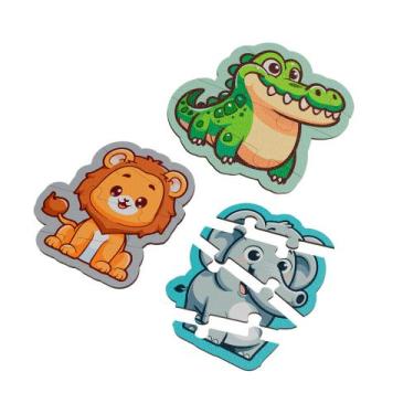 Imagem de Conjunto 3 Quebracabeça 4 Peças Infantil Animais Em Mdf - R9 Decor