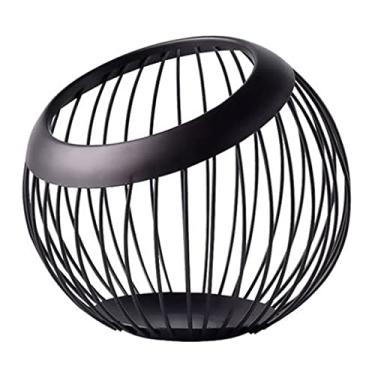 Imagem de Cesta de drenagem preta oca de metal cesta de frutas bandeja de lanche para sala de estar bandeja de frutas de mesa para armazenamento (cor: preto tamanho: tamanho único)
