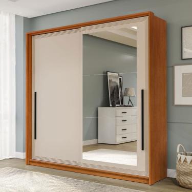 Imagem de Guarda-Roupa Casal Valência 2 Portas 2 Gavetas com Espelho Freijó/Creme - Politorno