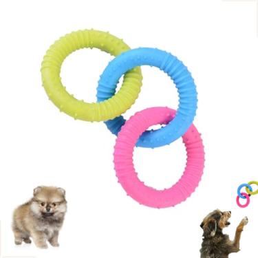 Imagem de Brinquedo Pet Mordedor para Cães Pequenos e Filhotes – Trio de Argolas em Silicone 18cm – Resistente, Seguro e Alívio da Mastigação – Ideal para Raças até 15kg
