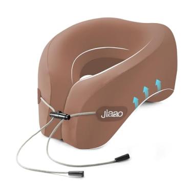 Imagem de jiaao Travesseiro de pescoço de avião, travesseiro de viagem de espuma de memória, essenciais de viagem com máscaras 3D para os olhos, tampões de ouvido e bolsa de armazenamento, suporte de pescoço em