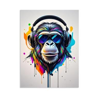 Imagem de Arte de parede de macaco grande Street Graffiti Canvas Decoração de parede abstrato DJ Chimpanzé Macaco emoldurado impressões de arte banksy pôster decoração de quarto para homens 50 x 40 cm (20 x 16