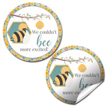 Imagem de Adesivos de chá de bebê Bumble Bee - 40 5 cm redondos We Couldn't Bee More Excited! Etiquetas - Adesivos de lembrancinha de festa de chá de bebê de gênero neutro, selos de envelope e etiquetas de