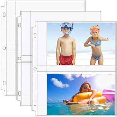 Imagem de MaxGear Pacote com 30 capas fotográficas para fichário de 3 anéis 12 x 7 cm, 120 fotos, protetores de fotos de páginas de arquivo, protetor de folha de fotos, refil de 21 x 28 cm, 2 bolsos por página