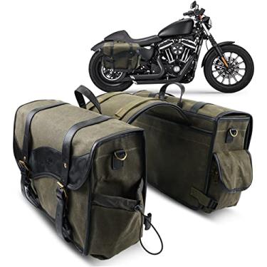 Imagem de NICECNC Alforjes vintage de lona encerada a óleo, bolsas para motocicletas compatíveis com Harley, Honda, Suzuki, Yamaha, Adventure, Street Glide