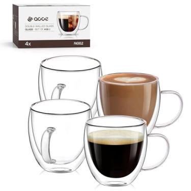 Imagem de OJA Conjunto de 4 xícaras de café expresso, canecas de vidro de parede dupla sopradas à mão de 142 g com alça, perfeitas para cappuccino, latte, chá, copos de café expresso de vidro transparente
