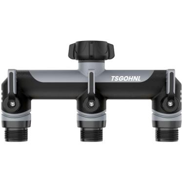 Imagem de Yayamz Divisor de mangueira de jardim, coletor de mangueira de 9,5 cm, adaptador de torneira externa - cobertura TPR macia - válvula de 3 vias leve antiderrapante resistente ao sol (cinza)