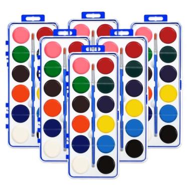 Imagem de Pacote com 6 conjuntos de tintas aquarela para crianças, 12 cores de tintas aquarelas com pincel, conjunto de tinta aquarela infantil para lembrancinhas de festa, sala de aula.