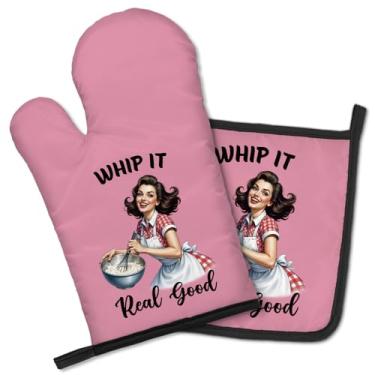 Imagem de GEYGIE Conjunto de luvas de forno e suportes de panela Whip it realmente bom, ferramentas de chef de humor, luvas de cozinha vintage para assar, presentes para amantes de sobremesas, presentes de
