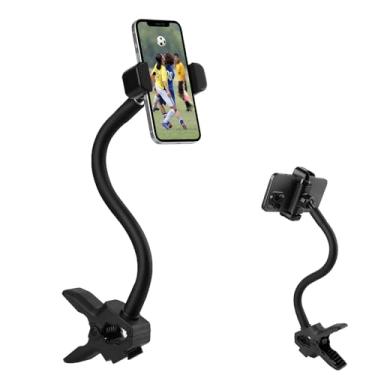 Imagem de Mippko Suporte de telefone com braçadeira flexível, braço pescoço de ganso longo de 30 cm, suporte de cabeça esférica de liga de alumínio para mesa/mesa/poste/placa, compatível com iPhone/HTC/LG/Nexus