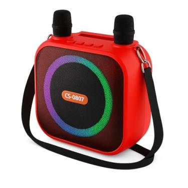 Imagem de Caixa de Som Karaoke Bluetooth 8” RGB com 2 Microfones, Bateria 2400mAh, USB/SD, Alto-Falante Premium 8W - Alta Performance (Vermelha)