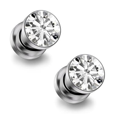 Imagem de Ruifan Calibres para orelhas ASTM F136 titânio pavimentado redondo transparente CZ único alargador parafuso túnel calibres brincos expansor de orelha kit alargadores alargadores piercings para