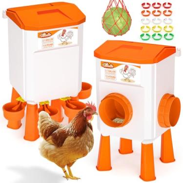 Imagem de VEDALIO Conjunto de comedouro e bebedouro de frango, 2,1 galão/8 kg, conjunto de alimentador e bebedouro automático de pintinhos sem desperdício, presentes para amantes de galinhas para mulheres e