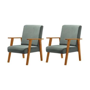 Imagem de Kit 2 Poltronas Decorativas para Sala Juliana Veludo Cinza Base Madeir